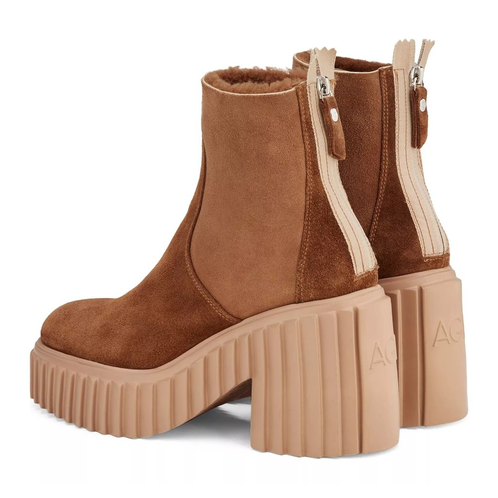 $640 Agl Tiggy Warm Genuine Shearling Bootie Platform Chunky Cognac 39 (Mg8)